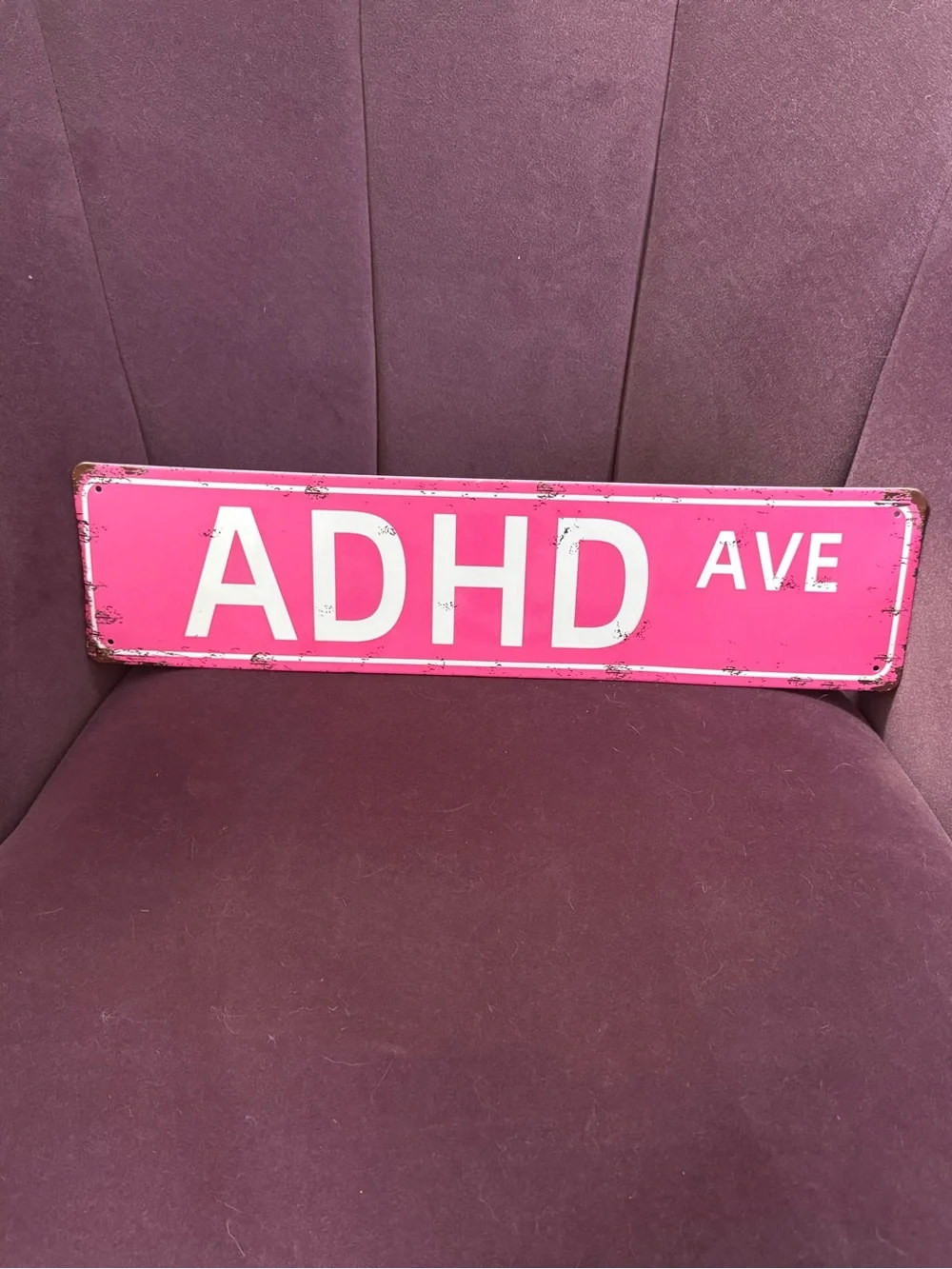Pink ADHD Ave Vintage-Style Metal Wall Sign